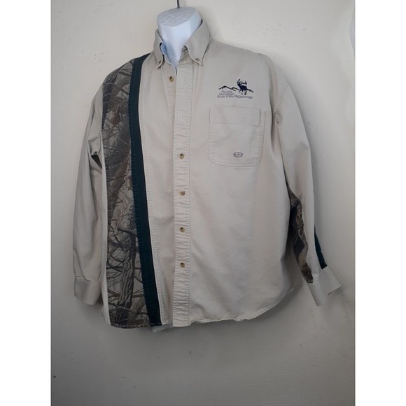 Roper Range Gear Hunting Shooting Khanki RealTree Camo Shirt Mens L w Elk Camp - Picture 3 of 13